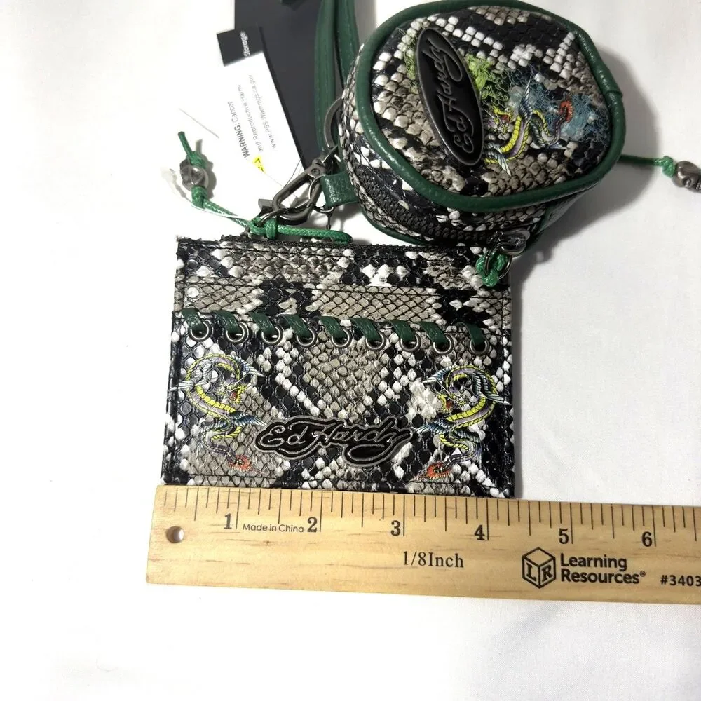 Ed Hardy Keychain Wristlet Card Holder & Coin Pouch Snakeskin Print NWT